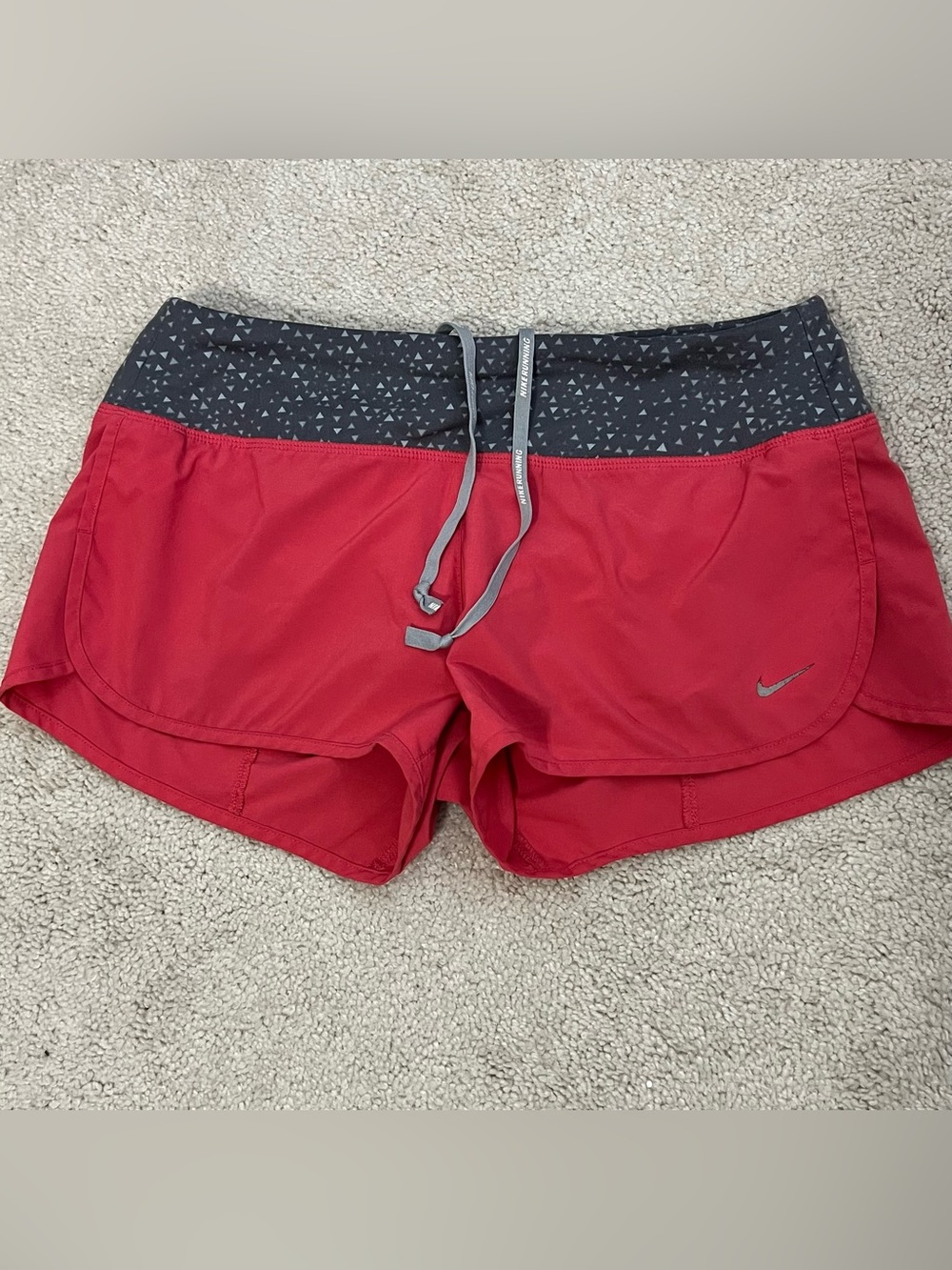 Nike Women's Dark Pink Gray Running Shorts with Patterned Black Waistband Small